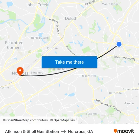 Atkinson & Shell Gas Station to Norcross, GA map