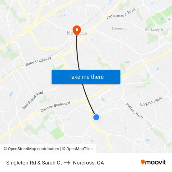 Singleton Rd & Sarah Ct to Norcross, GA map
