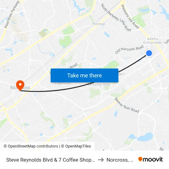 Steve Reynolds Blvd & 7 Coffee Shop Ob to Norcross, GA map