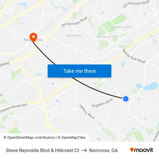 Steve Reynolds Blvd & Hillcrest Ct to Norcross, GA map