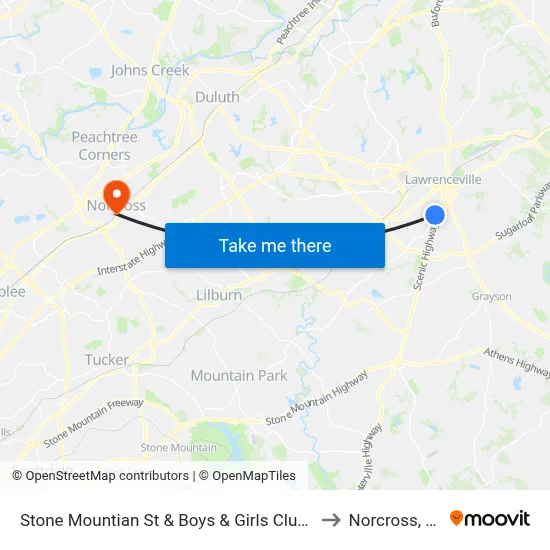 Stone Mountian St & Boys & Girls Club Ob to Norcross, GA map