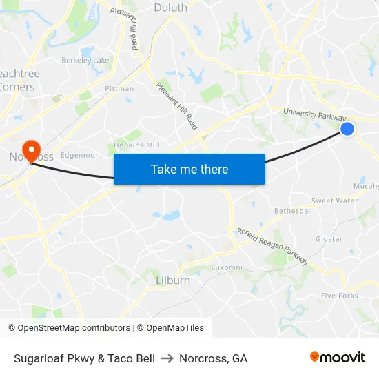 Sugarloaf Pkwy & Taco Bell to Norcross, GA map