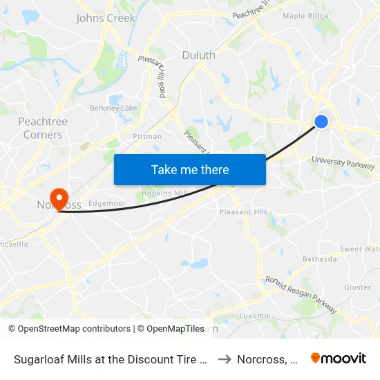 Sugarloaf Mills at the Discount Tire Co to Norcross, GA map