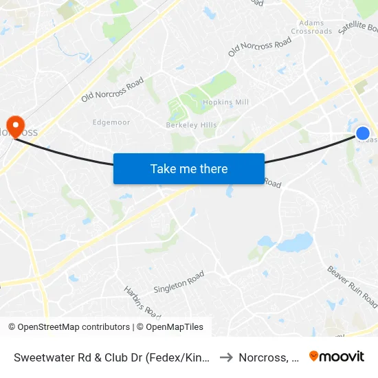 Sweetwater Rd & Club Dr (Fedex/Kinkos) to Norcross, GA map