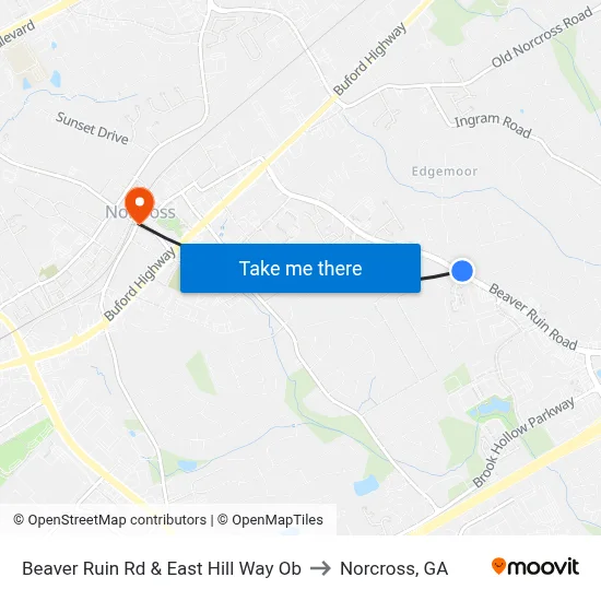 Beaver Ruin Rd & East Hill Way Ob to Norcross, GA map