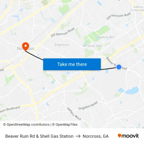 Beaver Ruin Rd & Shell Gas Station to Norcross, GA map