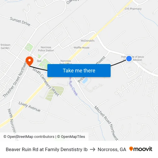 Beaver Ruin Rd at Family Denstistry Ib to Norcross, GA map
