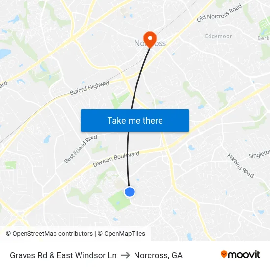 Graves Rd & East Windsor Ln to Norcross, GA map
