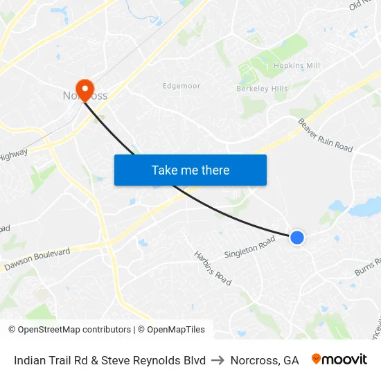 Indian Trail Rd & Steve Reynolds Blvd to Norcross, GA map