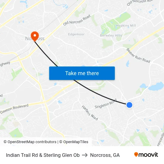 Indian Trail Rd & Sterling Glen Ob to Norcross, GA map