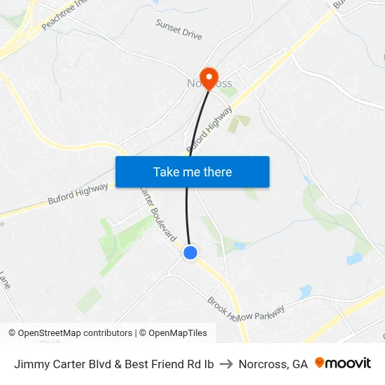 Jimmy Carter Blvd & Best Friend Rd Ib to Norcross, GA map