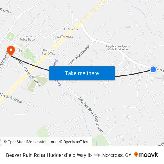 Beaver Ruin Rd at Huddersfield Way Ib to Norcross, GA map
