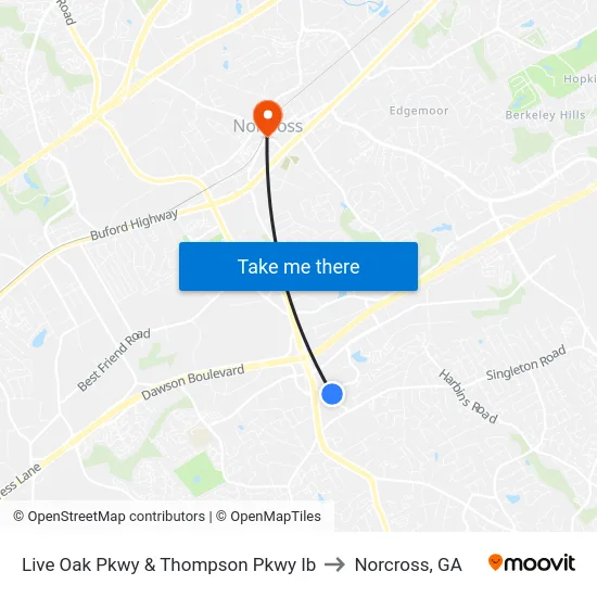 Live Oak Pkwy & Thompson Pkwy Ib to Norcross, GA map