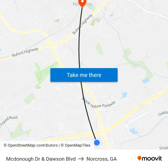 Mcdonough Dr & Dawson Blvd to Norcross, GA map