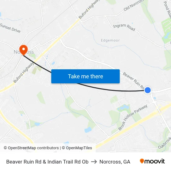 Beaver Ruin Rd & Indian Trail Rd Ob to Norcross, GA map
