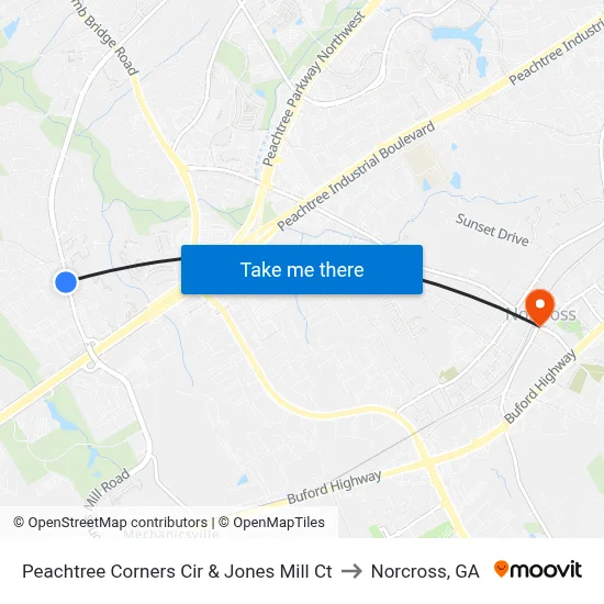 Peachtree Corners Cir & Jones Mill Ct to Norcross, GA map