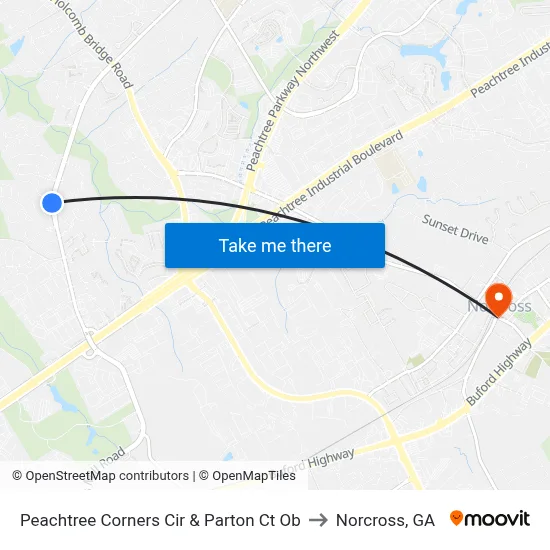 Peachtree Corners Cir & Parton Ct Ob to Norcross, GA map
