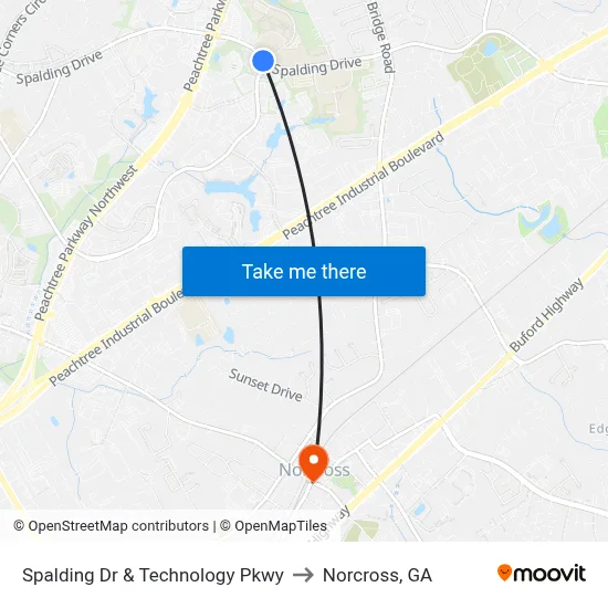 Spalding Dr & Technology Pkwy to Norcross, GA map