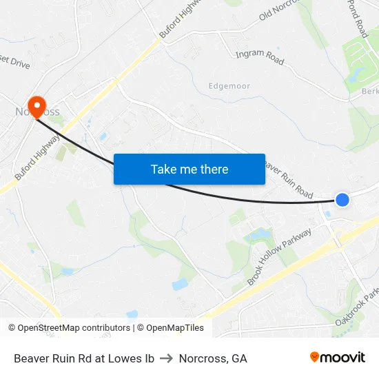 Beaver Ruin Rd at Lowes Ib to Norcross, GA map