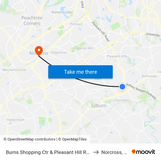 Burns Shopping Ctr & Pleasant Hill Rd Ib to Norcross, GA map