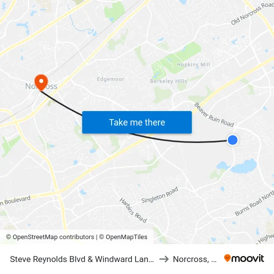 Steve Reynolds Blvd & Windward Lane Ib to Norcross, GA map