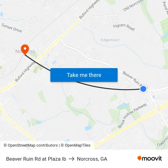Beaver Ruin Rd at Plaza Ib to Norcross, GA map