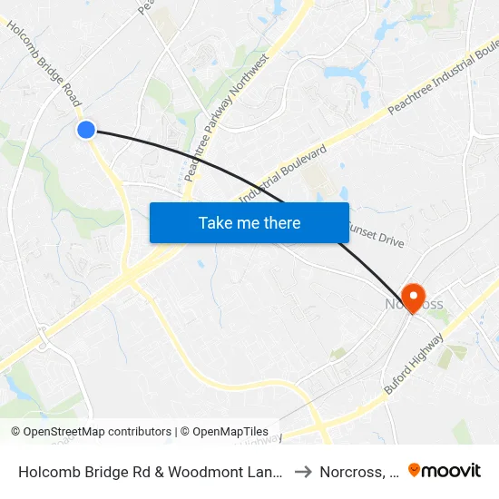 Holcomb Bridge Rd & Woodmont Land Apts to Norcross, GA map