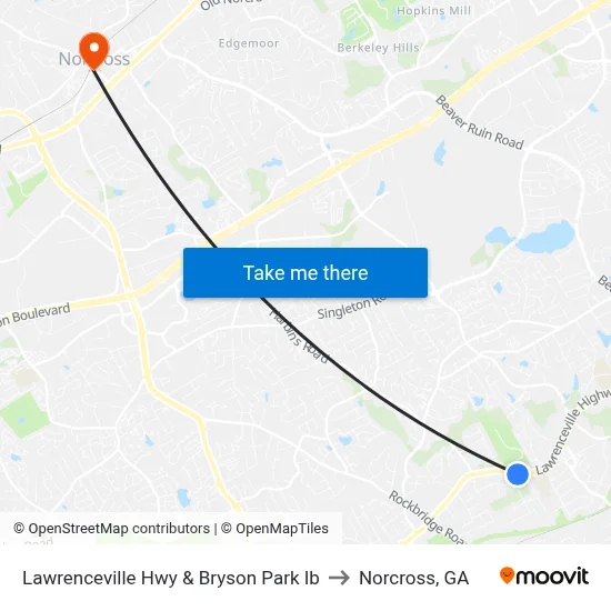 Lawrenceville Hwy & Bryson Park Ib to Norcross, GA map