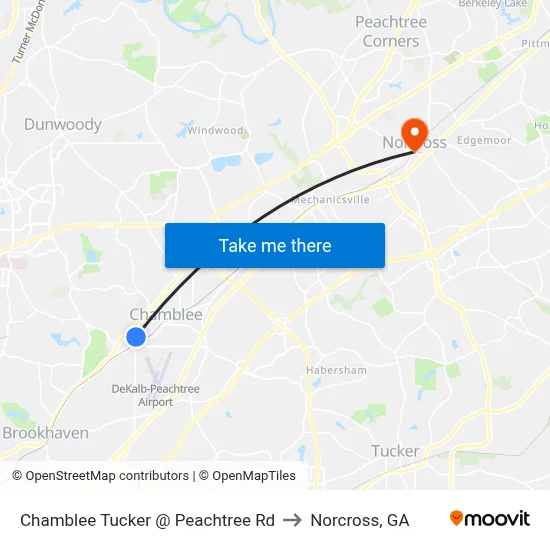 Chamblee Tucker @ Peachtree Rd to Norcross, GA map