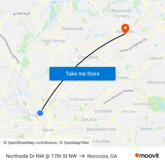 Northside Dr NW @ 17th St NW to Norcross, GA map