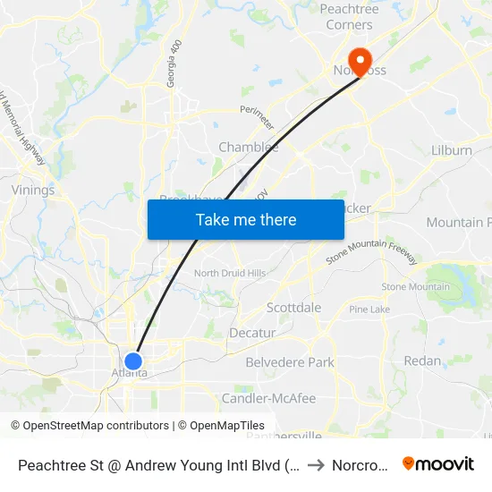 Peachtree St @ Andrew Young Intl Blvd (Peachtree Ctr Stn) to Norcross, GA map