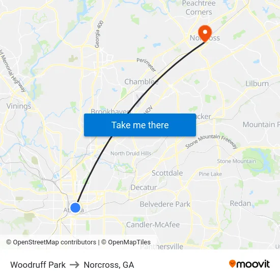 Woodruff Park to Norcross, GA map