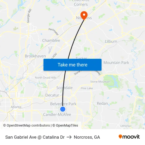 San Gabriel Ave @ Catalina Dr to Norcross, GA map