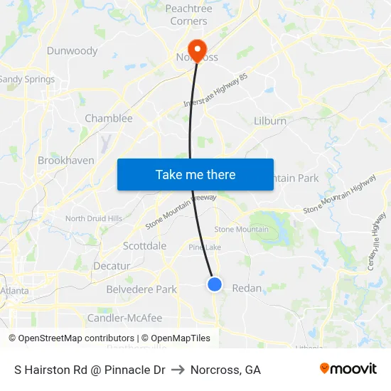 S Hairston Rd @ Pinnacle Dr to Norcross, GA map