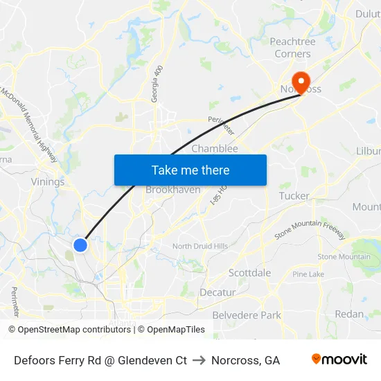 Defoors Ferry Rd @ Glendeven Ct to Norcross, GA map