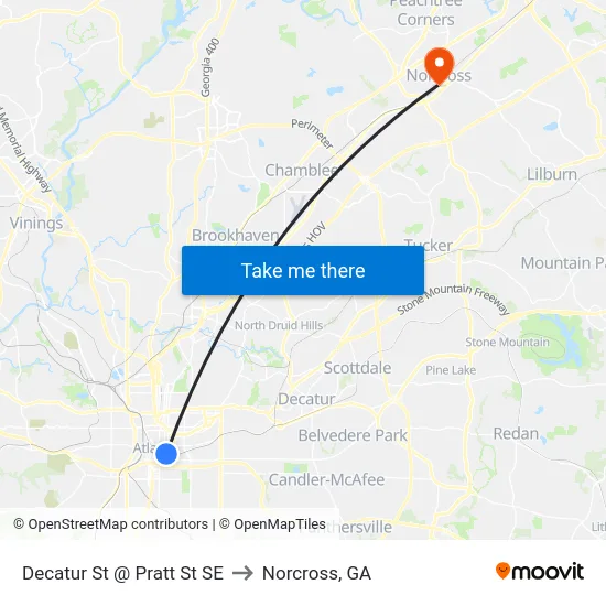 Decatur St @ Pratt St SE to Norcross, GA map