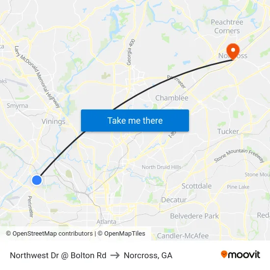 Northwest Dr @ Bolton Rd to Norcross, GA map