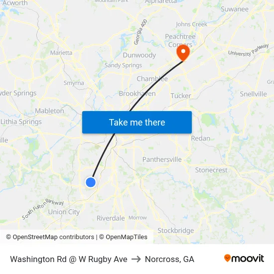 Washington Rd @ W Rugby Ave to Norcross, GA map