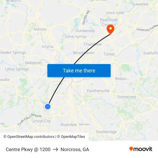 Centre Pkwy @ 1200 to Norcross, GA map