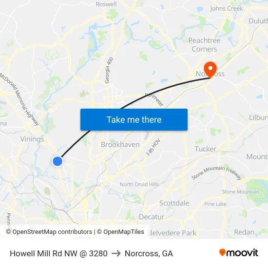 Howell Mill Rd NW @ 3280 to Norcross, GA map