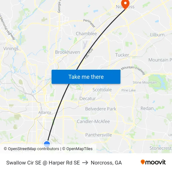 Swallow Cir SE @ Harper Rd SE to Norcross, GA map