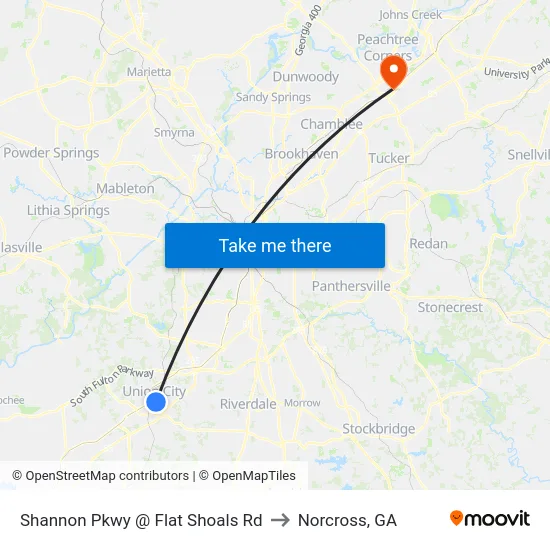 Shannon Pkwy @ Flat Shoals Rd to Norcross, GA map