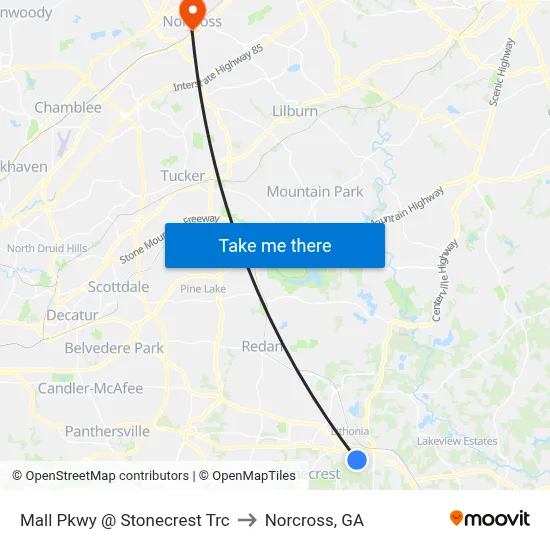 Mall Pkwy @ Stonecrest Trc to Norcross, GA map