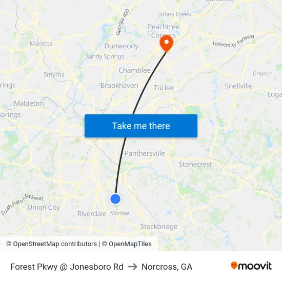 Forest Pkwy @ Jonesboro Rd to Norcross, GA map
