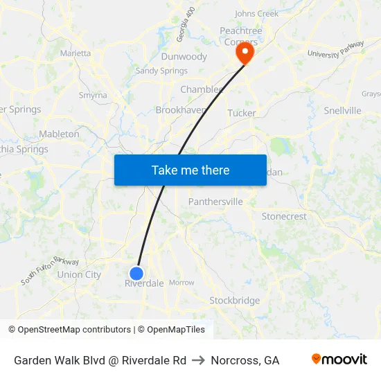 Garden Walk Blvd @ Riverdale Rd to Norcross, GA map