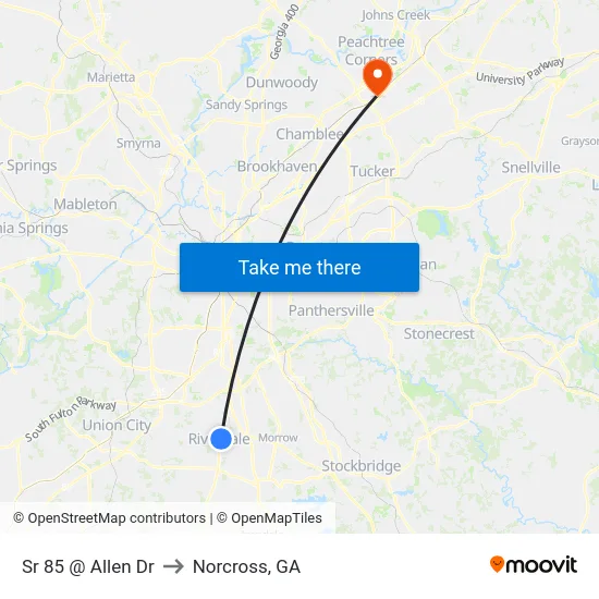 Sr 85 @ Allen Dr to Norcross, GA map
