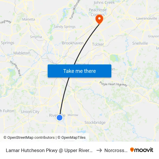 Lamar Hutcheson Pkwy @ Upper Riverdale Rd SW to Norcross, GA map