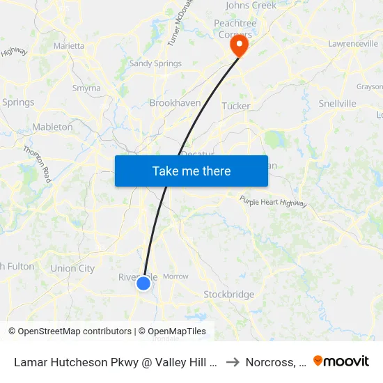 Lamar Hutcheson Pkwy @ Valley Hill Rd SW to Norcross, GA map