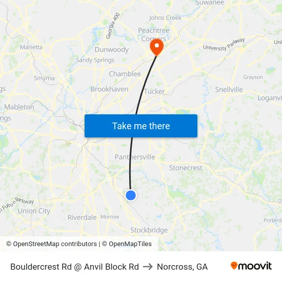Bouldercrest Rd @ Anvil Block Rd to Norcross, GA map
