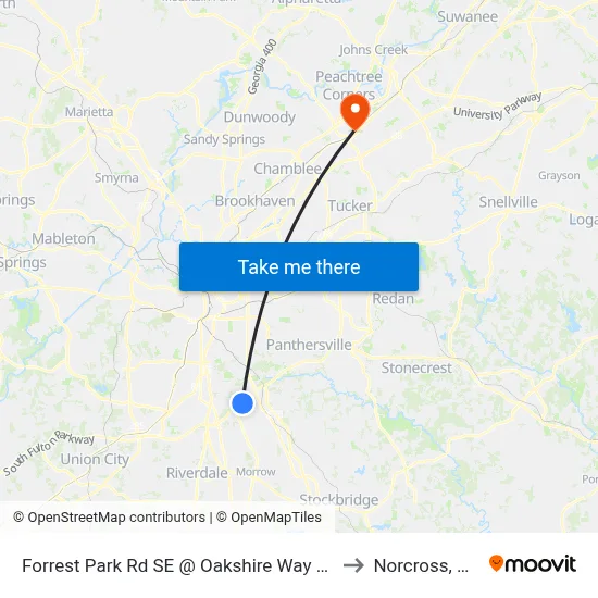 Forrest Park Rd SE @ Oakshire Way SE to Norcross, GA map